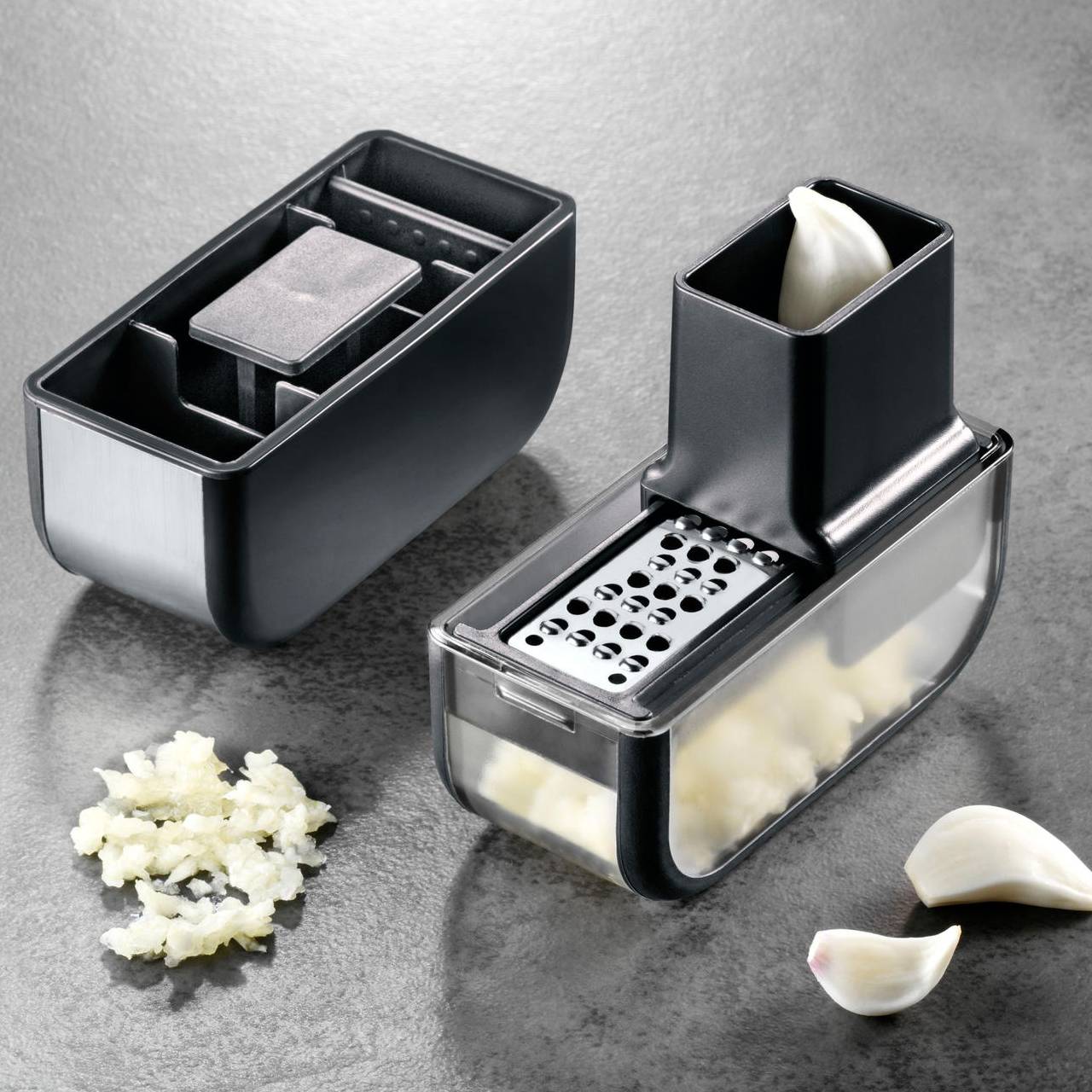 Microplane Garlic Cutter, Преса за Чесън с Ренде и Резачка