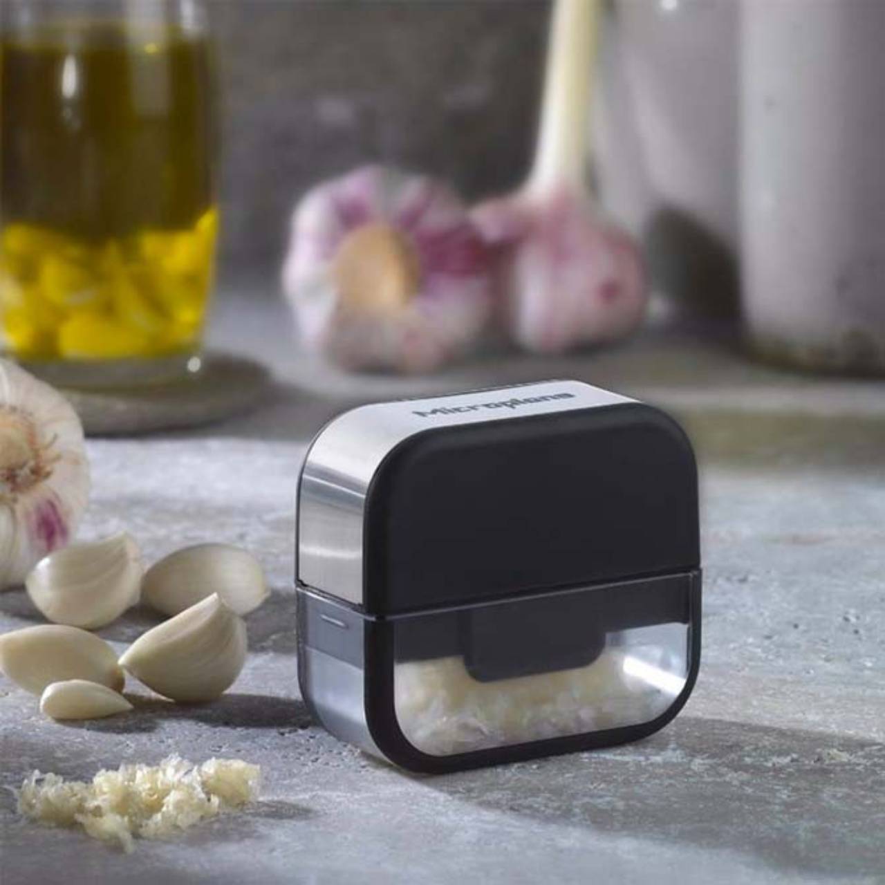 Microplane Garlic Cutter, Преса за Чесън с Ренде и Резачка